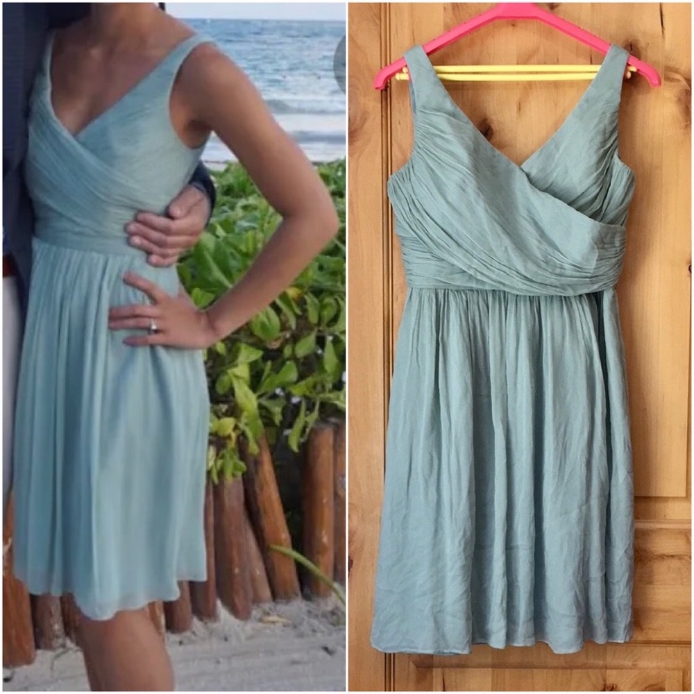 J. Crew Heidi Dusty Shale / Green Silk Chiffon Lined Dress $250 Euc 12